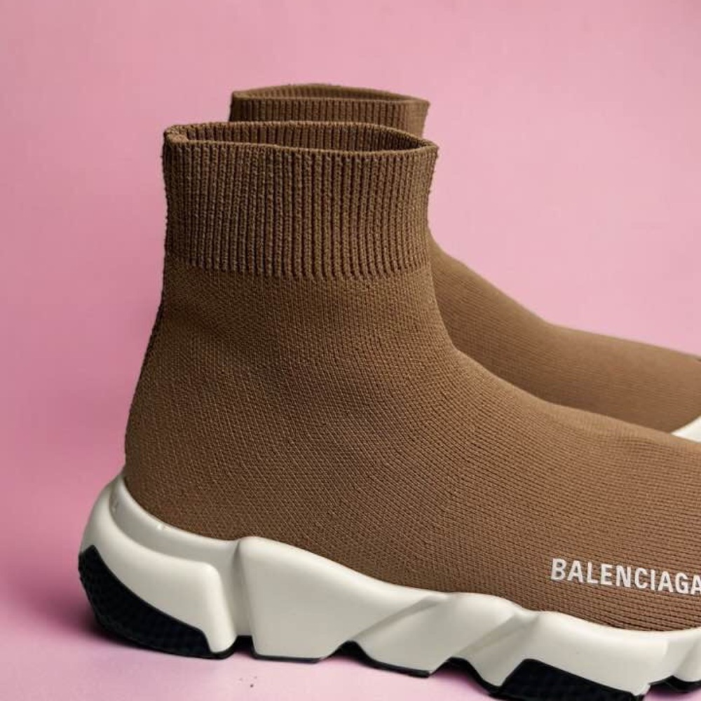 Balenciaga Speed Trainers Tan Brown White Sneaker Women Size 6 Runner Platform - Picture 5 of 12